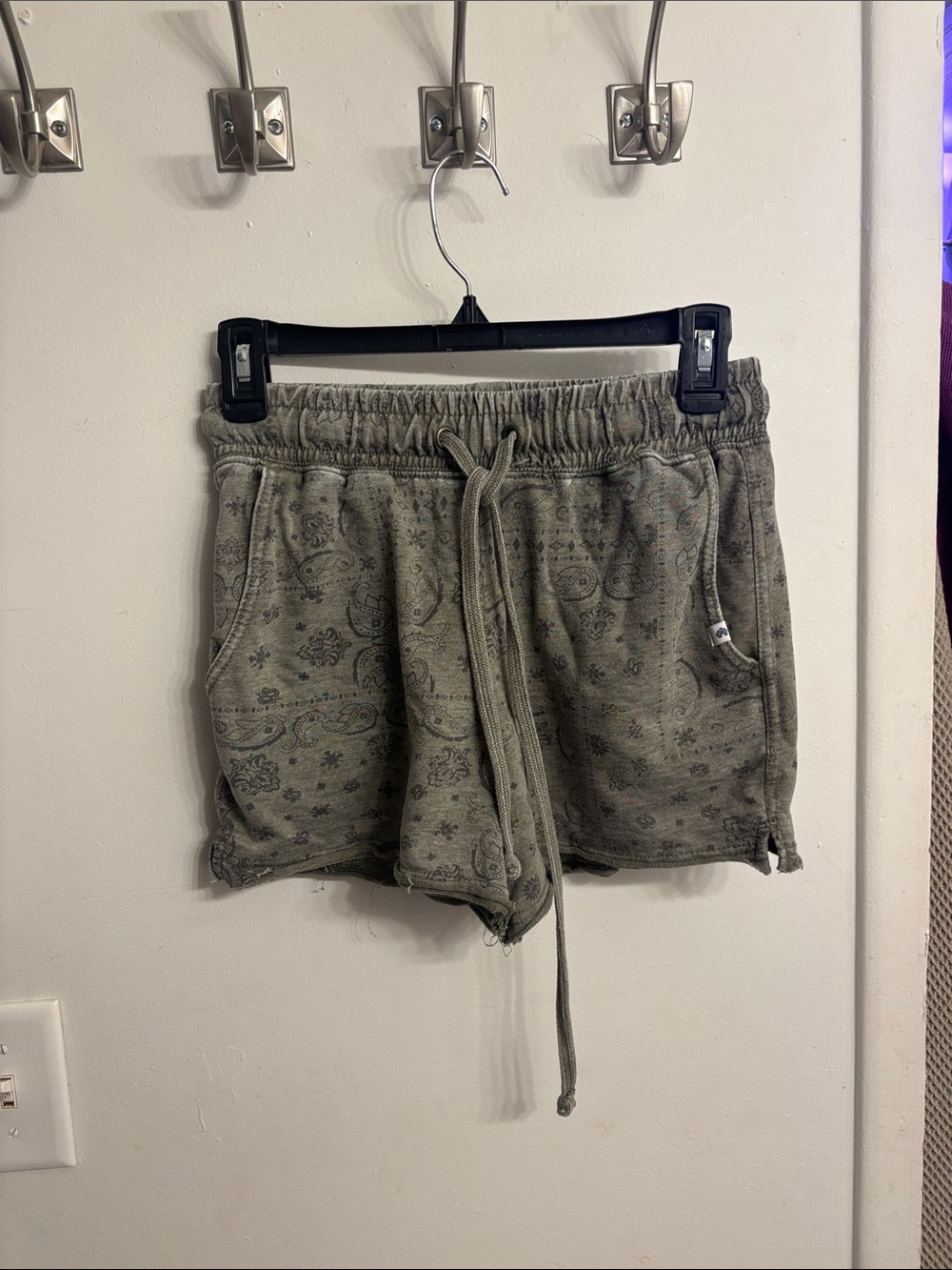 Wallflower Olive Paisley Drawstring Athletic Shorts